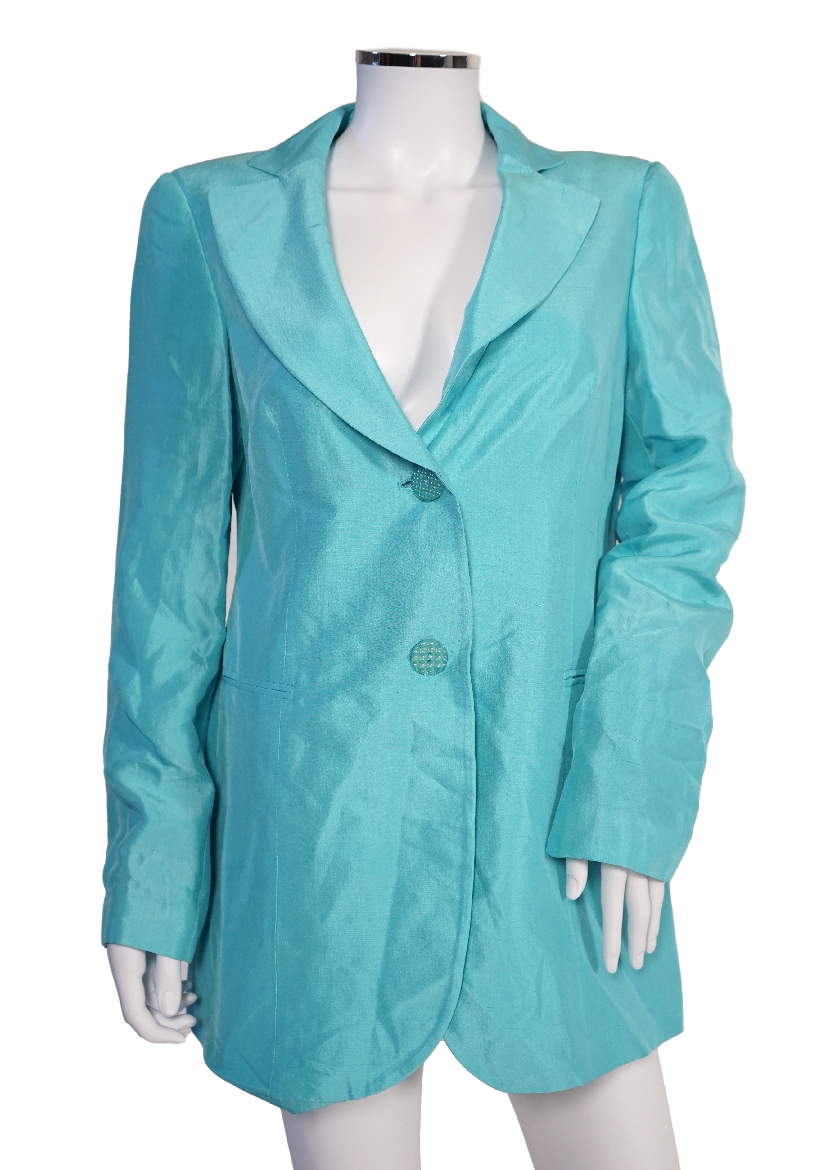 Four Emporio Armani lady's jackets, light blue silk size EU 46, all the others size EU 44